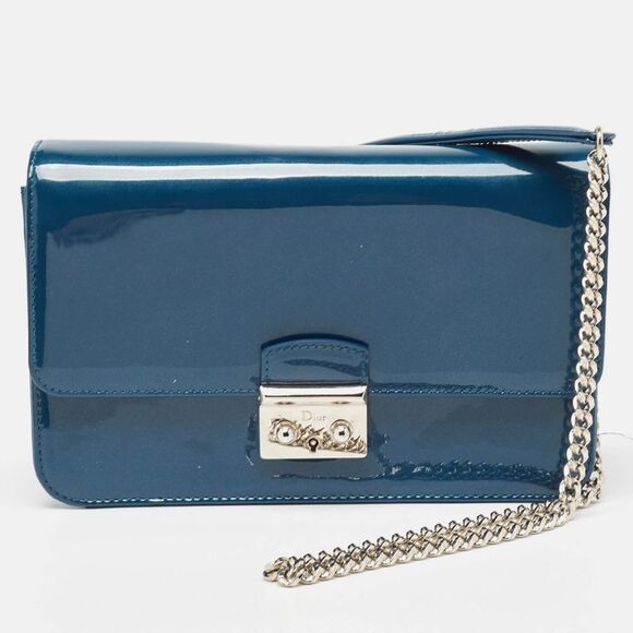 Dior Dark Blue Patent Leather Miss Dior Promenade Wallet on Chain - Picture 1 of 4